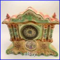 Antique French Strasburg Ware Faience Porcelaine Mantel Clock Majolica