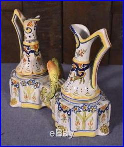 Antique French Tin Glazed Faience Oil & Vinegar Cruet Set Desvres/Rouen/Quimper