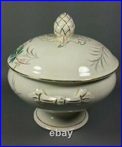 Antique French Wedding Stoneware Pottery Hand Painted Faience Tureen Gift c1900