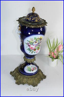 Antique French bayeux faience porcelain floral bronze vase