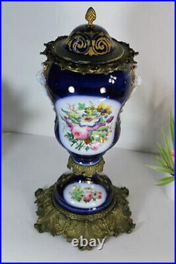 Antique French bayeux faience porcelain floral bronze vase