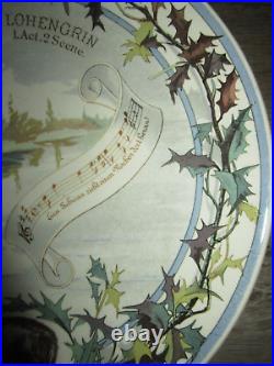 Antique French faience Sarreguemines plate, Lohengrin opera Richard Wagner