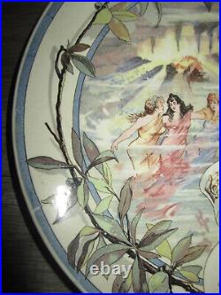 Antique French faience Sarreguemines plate, Rheingold opera Richard Wagner