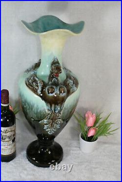 Antique French faience barbotine Dragon Vase