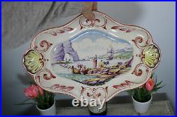 Antique French strasbourg faience ceramic fishermen maritime plate tray