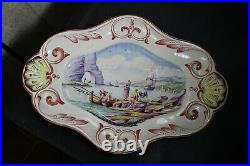 Antique French strasbourg faience ceramic fishermen maritime plate tray