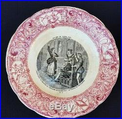 Antique French, suite of 10 plates, faience of Gien, History of Jeanne D'ARC