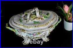 Antique French veuve perrin faience marked Soup tureen bowl vegetable floral