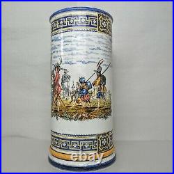 Antique GIEN French Faience Pottery Cylinder Vase Tall 10.5 1870s