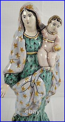 Antique Gabriel Montagon Ceramic Virgin With Child French Faience Statue