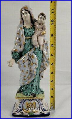 Antique Gabriel Montagon Ceramic Virgin With Child French Faience Statue