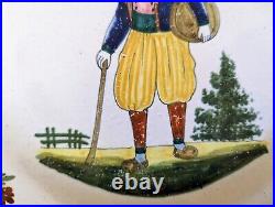 Antique HB Quimper French Faience Pottery Plate Breton Man Finely Painted 9.25