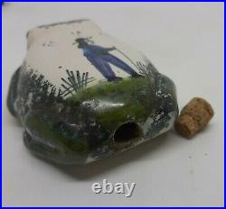 Antique HB Quimper Frog Secouette Snuff Bottle French Faience Grande Maison 1895