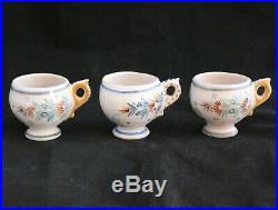 Antique HR QUIMPER Faience French Pottery TRAY 6 POT DE CREME cups with lids SET