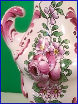 Antique Hand Painted Floral French Faience Vase 9.5 inches tall c. 1890-1920