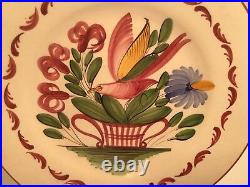 Antique Hand Painted French Colorful Bird & Flowers Plate