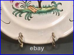 Antique Hand Painted French Faience Colorful Bird on Tree Branch Plate c. 1800