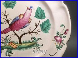 Antique Hand Painted French Faience Colorful Bird on Tree Branch Plate c. 1800
