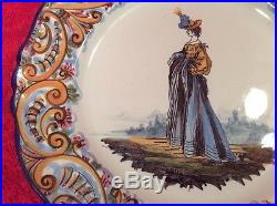 Antique Hand Painted French Faience Fashion Plate c1890