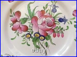 Antique Hand Painted French Faience Floral Plate