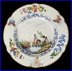Antique Hand Painted French Faience Hand Painted 10 1/2 Wide Plate Boy by Pond