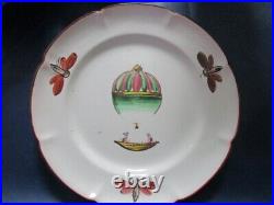Antique Hand Painted French Faience Hot Air Balloon 2 Plates c1800's 9