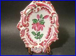 Antique Hand Painted French Faience Rococo Floral Tray