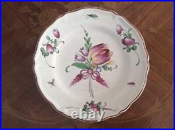Antique Hand Painted French Floral Faience Wall Plate c1890