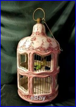 Antique Hand Painted Hanging French Faience Bird Cage Excellent Condition