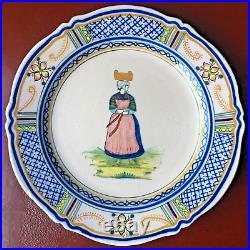 Antique HenRiot Quimper Croisille Breton Woman Portrait Plate