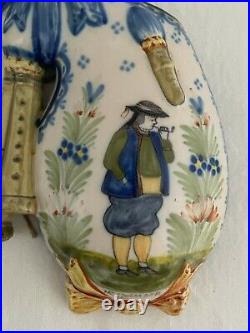 Antique Henriot HR Quimper French Faience Pottery wall pocket bagpipe Man