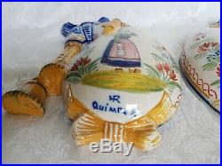 Antique Henriot QUIMPER Large Wall Pockets/Vases Bagpipe French Faience Breton