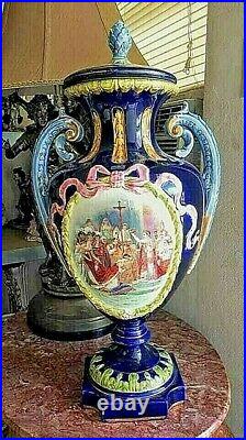 Antique Huge French Faience Urn with Lid, XIX C