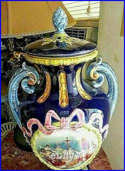 Antique Huge French Faience Urn with Lid, XIX C. 25 H