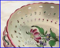 Antique K G Luneville Faience Pottery, Reticulated Fruit Bowl and Undertray