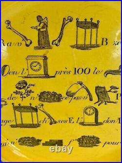Antique L Lebeuf et Thibault Yellow Rebus Puzzle Plate Montereau 19th C
