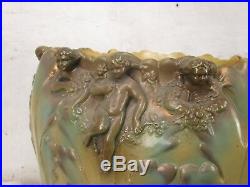 Antique Large Planter Sarreguemines Marked French Pottery Faience Putti Angels