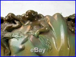 Antique Large Planter Sarreguemines Marked French Pottery Faience Putti Angels