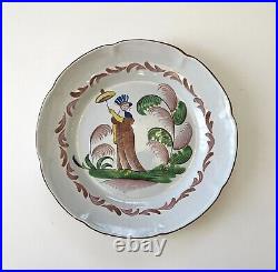 Antique, Les Islettes, Madame Bernard with Umbrella, hand painted Faience plate