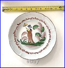 Antique, Les Islettes, Madame Bernard with Umbrella, hand painted Faience plate