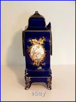 Antique Longwy French Faience Cobalt Blue Mantle Clock Porcelain Enamel Works