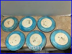 Antique Longwy Pottery French Enamel Faience 6 Cups and Saucers