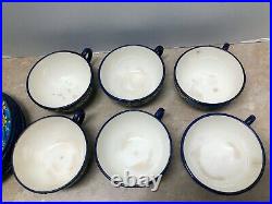 Antique Longwy Pottery French Enamel Faience 6 Cups and Saucers