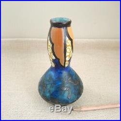 Antique Louis Dage French Art Deco 1920s Faience Vase Signed Pottery Nouveau Vtg