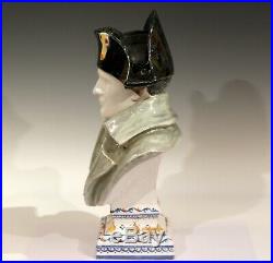Antique Napoleon Bust French Faience Pottery Alcide Chaumeil CA Bonaparte Figure