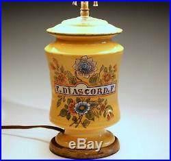 Antique Old French Country Pottery Faience Provence Confit Albarello Jar Lamp