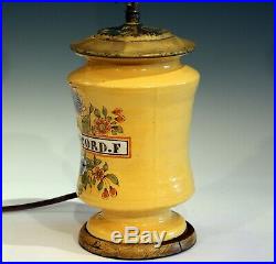 Antique Old French Country Pottery Faience Provence Confit Albarello Jar Lamp