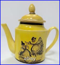 Antique Original Creil Ware Canary Yellow Black Pottery Creamer France 19C