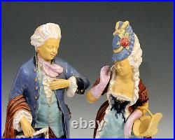 Antique Pair Couple French Faience Pottery Figures Majolica 18th Marie Antoinett