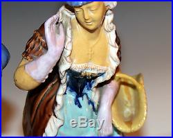 Antique Pair Couple French Faience Pottery Figures Majolica 18th Marie Antoinett